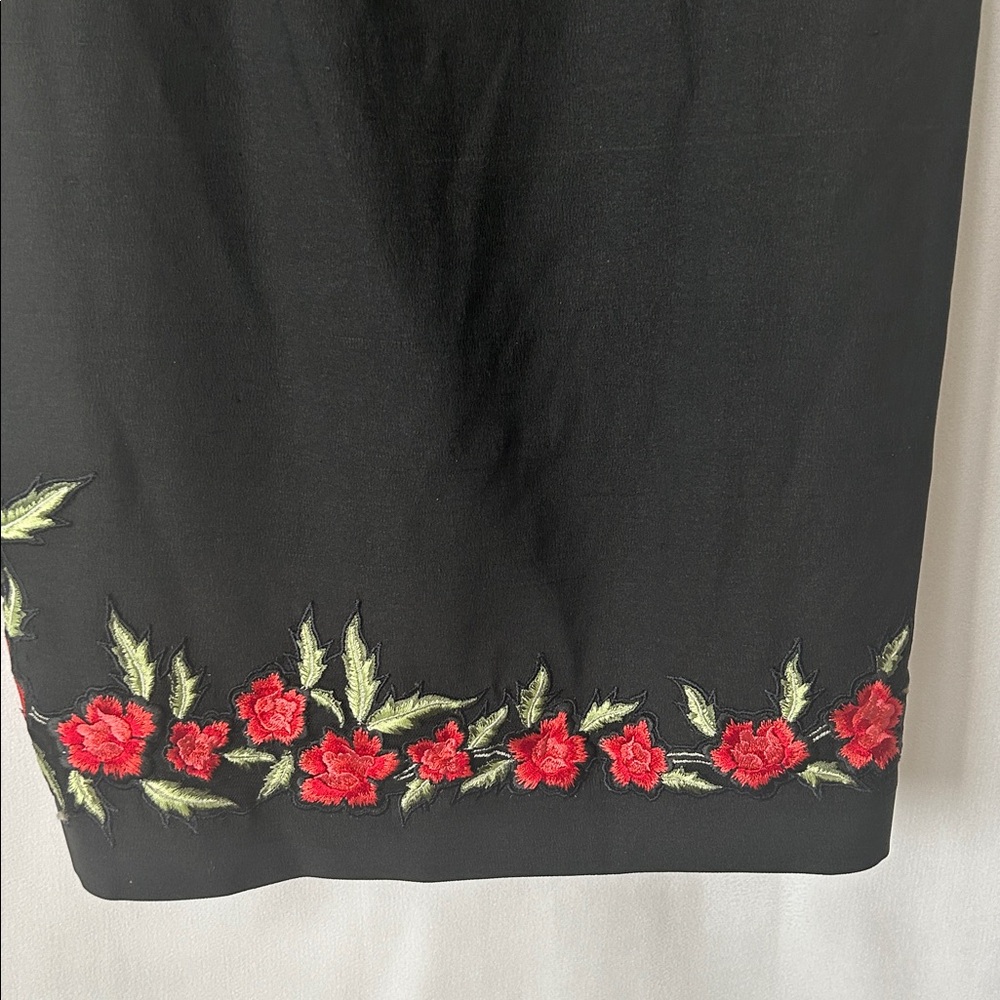 Karen Millen Sexy Black w/ Roses Spaghetti Straps Silk Sheath Dress **Sz 10** 🌹🌹 - Picture 4 of 7